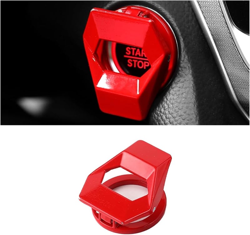 GLSOWEE Car Engine Start/Stop Button Cover, Zinc Alloy Car Push Button Start Cover Car Power Control Trim, Universal Key Ignition Switch Protective Cover for Cars, SUVs (Red) - Image 1